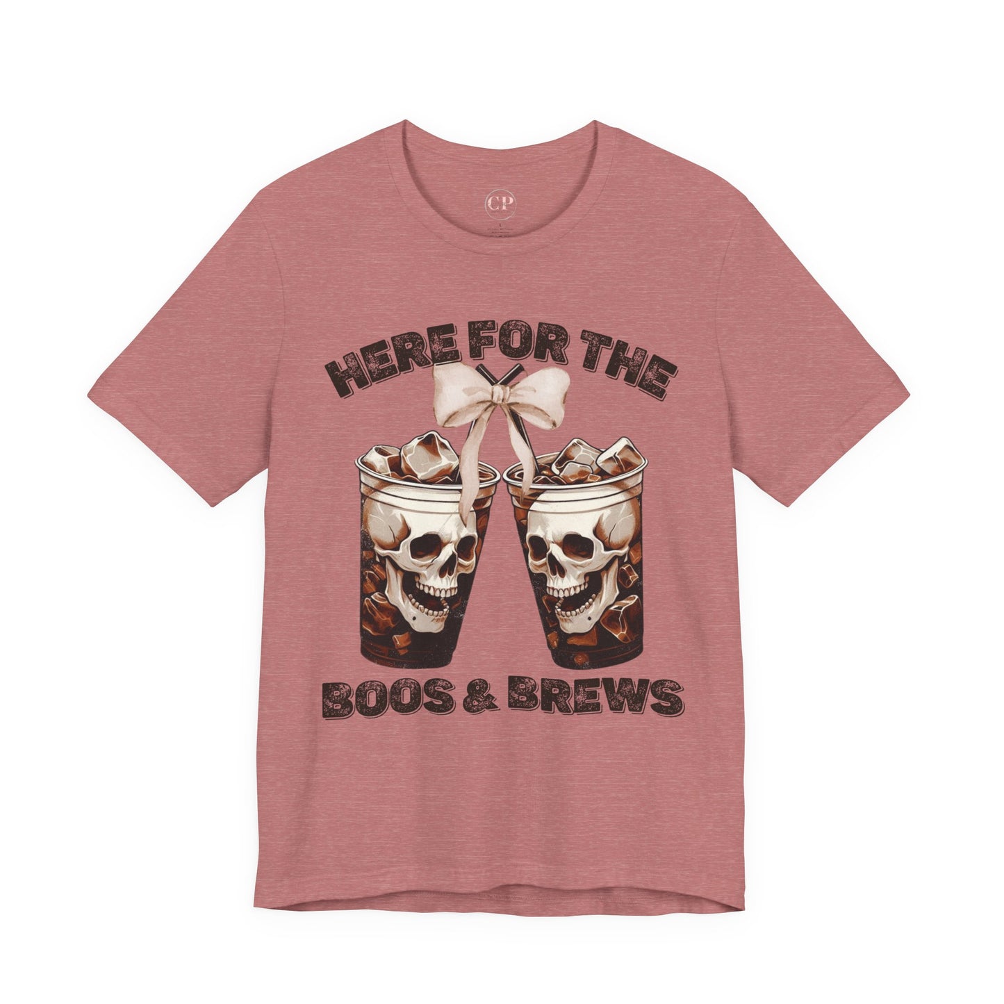 Halloween Skeleton Iced Coffee Tee - Here for the Boos and Brews