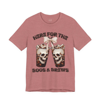 Halloween Skeleton Iced Coffee Tee - Here for the Boos and Brews