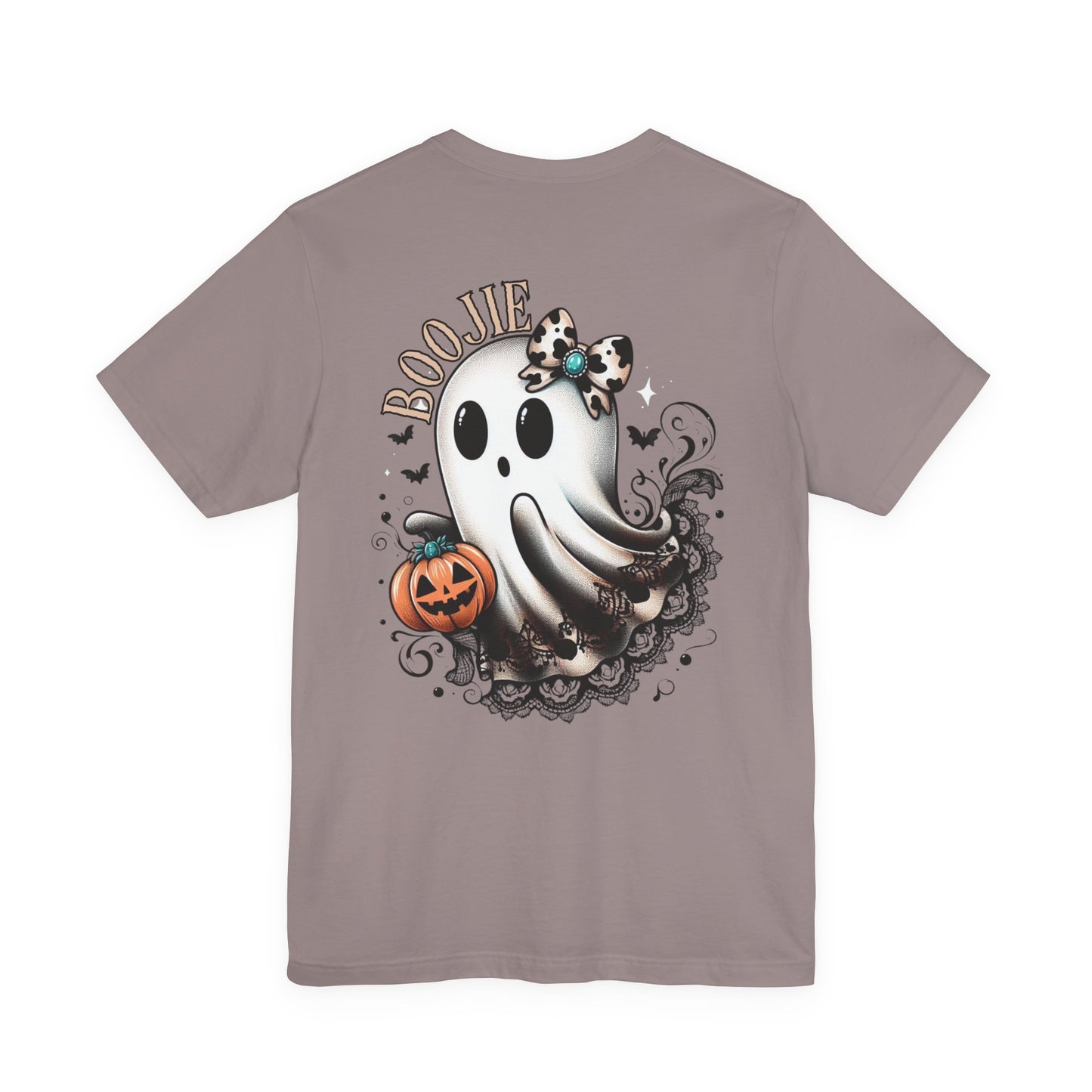 BOOjie Ghost Tee with Pumpkin - Halloween Unisex Jersey Short Sleeve Tee