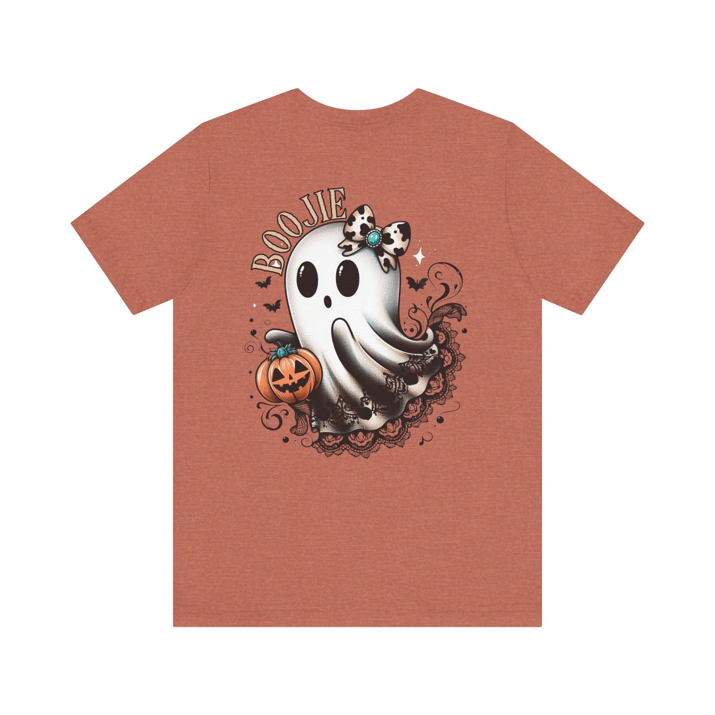 BOOjie Ghost Tee with Pumpkin - Halloween Unisex Jersey Short Sleeve Tee