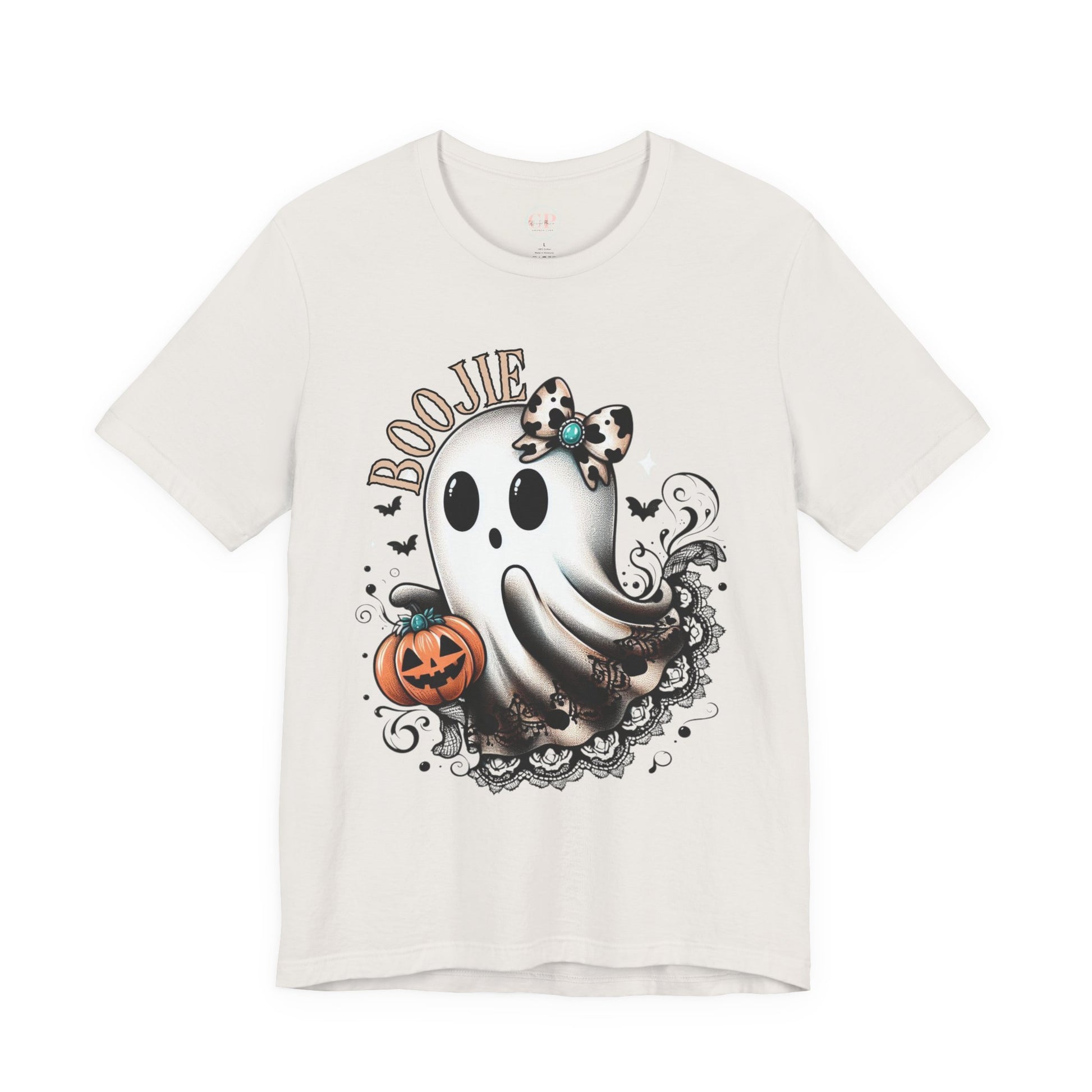 BOOjie Ghost Tee with Pumpkin - Halloween Unisex Jersey Short Sleeve Tee