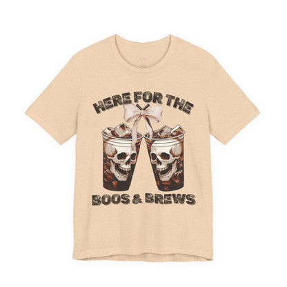 Halloween Skeleton Iced Coffee Tee - Here for the Boos and Brews