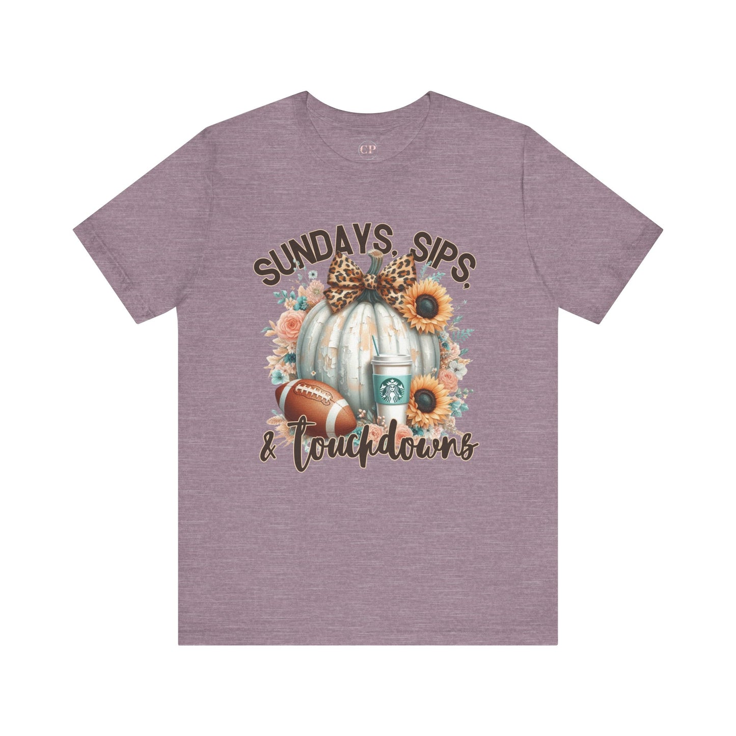 Football Tee - Sundays, Sips, & Touchdowns - Pumpkin, Latte, Sunflowers & Football