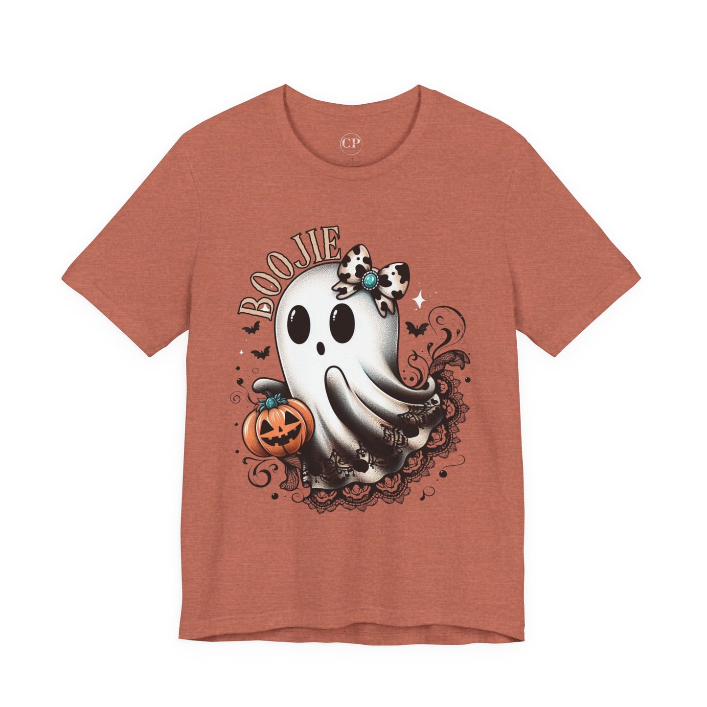 BOOjie Ghost Tee with Pumpkin - Halloween Unisex Jersey Short Sleeve Tee