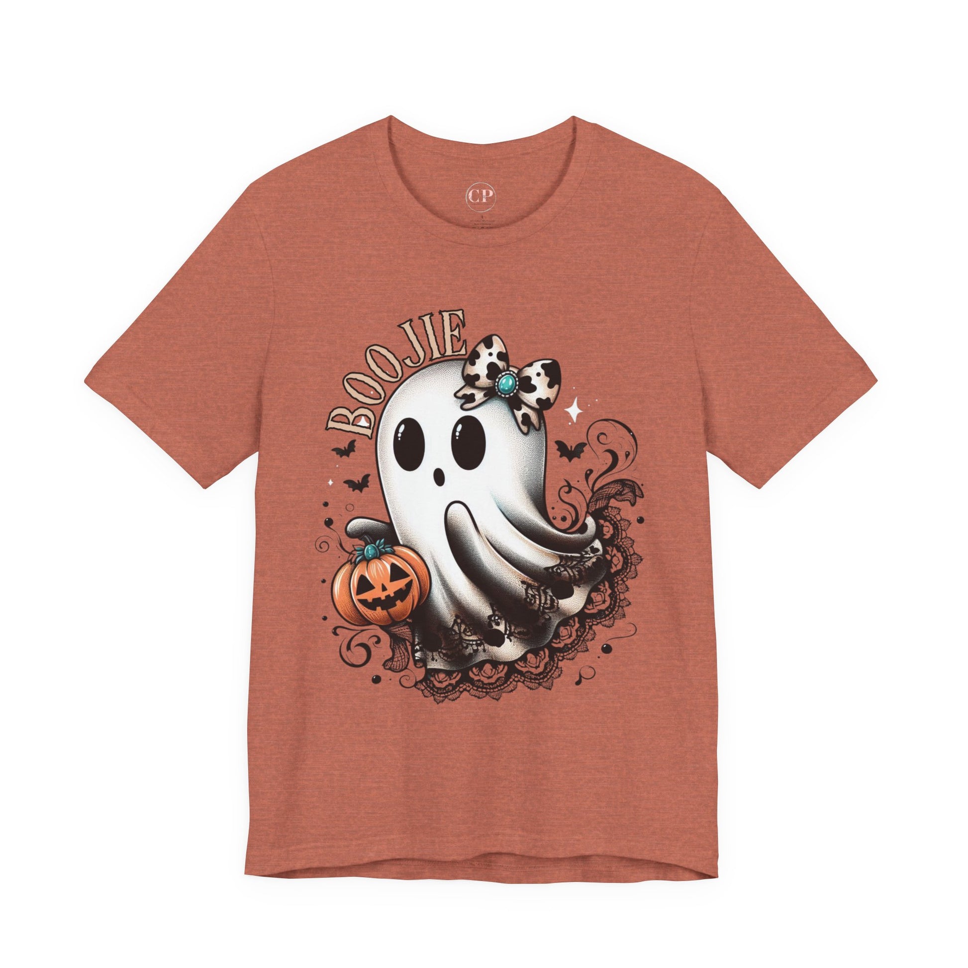 BOOjie Ghost Tee with Pumpkin - Halloween Unisex Jersey Short Sleeve Tee