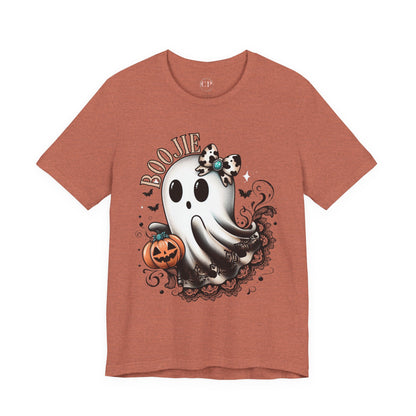 BOOjie Ghost Tee with Pumpkin - Halloween Unisex Jersey Short Sleeve Tee