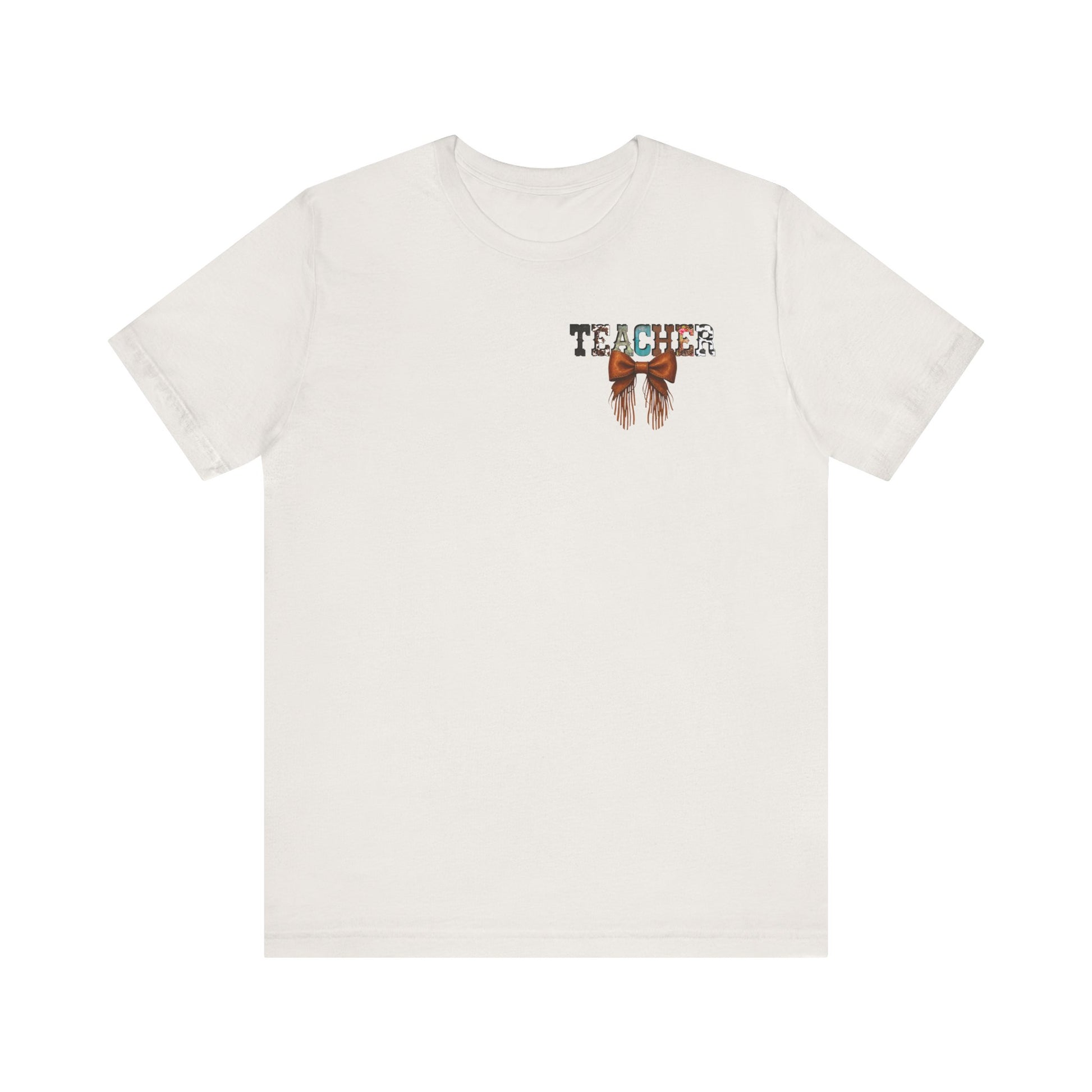Western Style Teacher Tee with Fringe Bow Front & Back Design - Unisex Jersey Short Sleeve