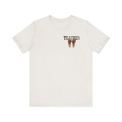 Western Style Teacher Tee with Fringe Bow Front & Back Design - Unisex Jersey Short Sleeve