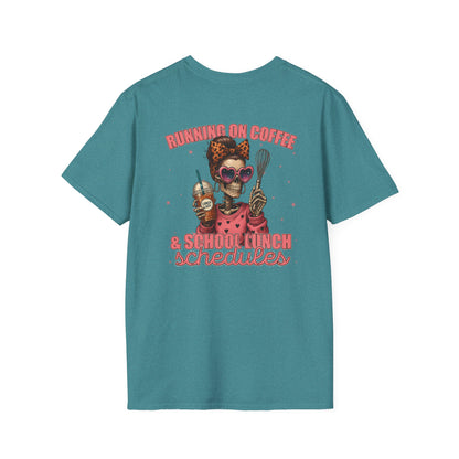 Lunch Lady Unisex T-Shirt - Running on Iced Coffee & School Lunch Schedules