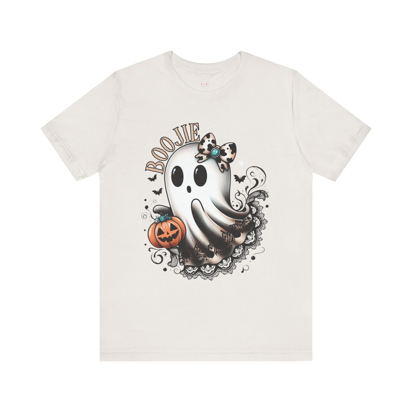 BOOjie Ghost Tee with Pumpkin - Halloween Unisex Jersey Short Sleeve Tee