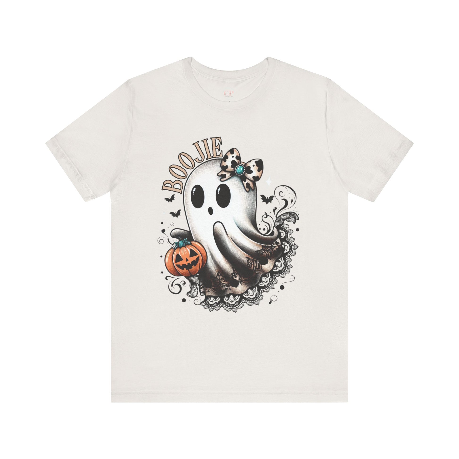 BOOjie Ghost Tee with Pumpkin - Halloween Unisex Jersey Short Sleeve Tee