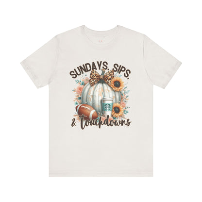 Football Tee - Sundays, Sips, & Touchdowns - Pumpkin, Latte, Sunflowers & Football