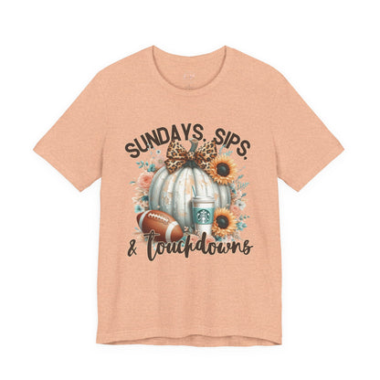 Football Tee - Sundays, Sips, & Touchdowns - Pumpkin, Latte, Sunflowers & Football