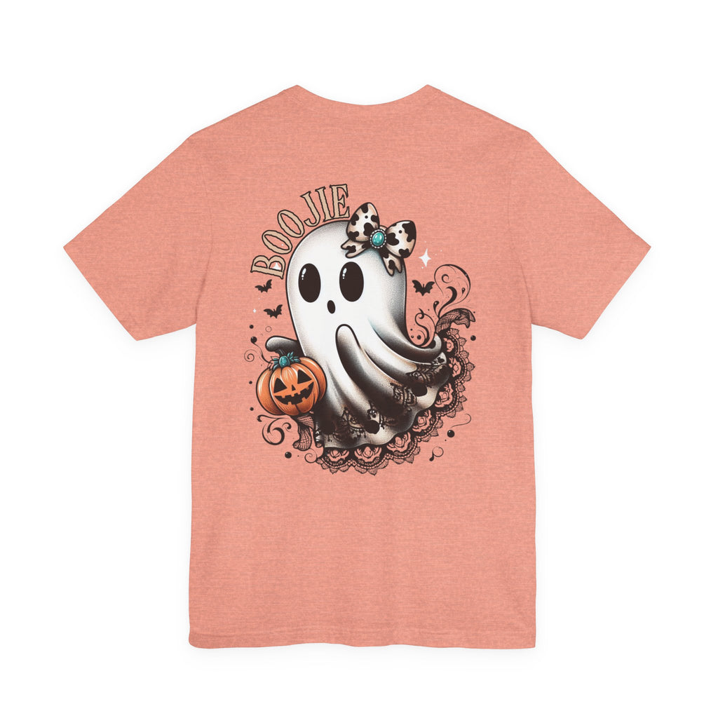 BOOjie Ghost Tee with Pumpkin - Halloween Unisex Jersey Short Sleeve Tee