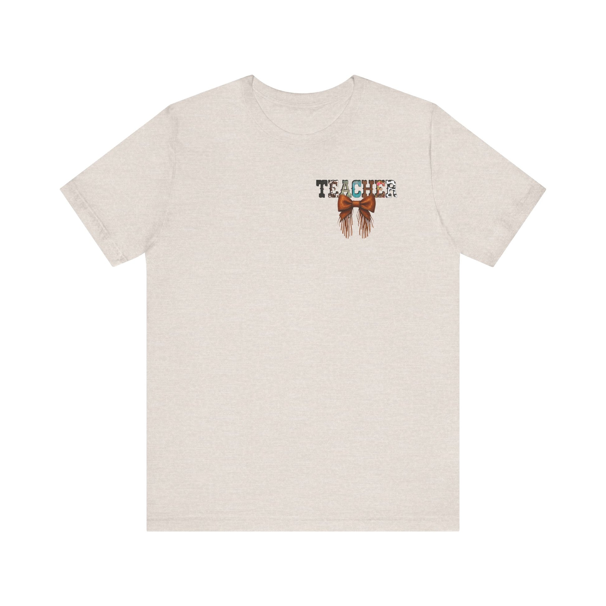 Western Style Teacher Tee with Fringe Bow Front & Back Design - Unisex Jersey Short Sleeve