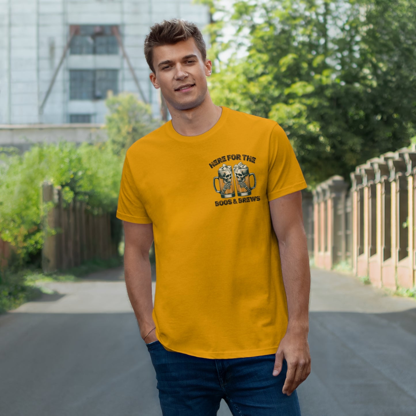 Halloween Beer Mug Tee - Here for the Boos & Brews