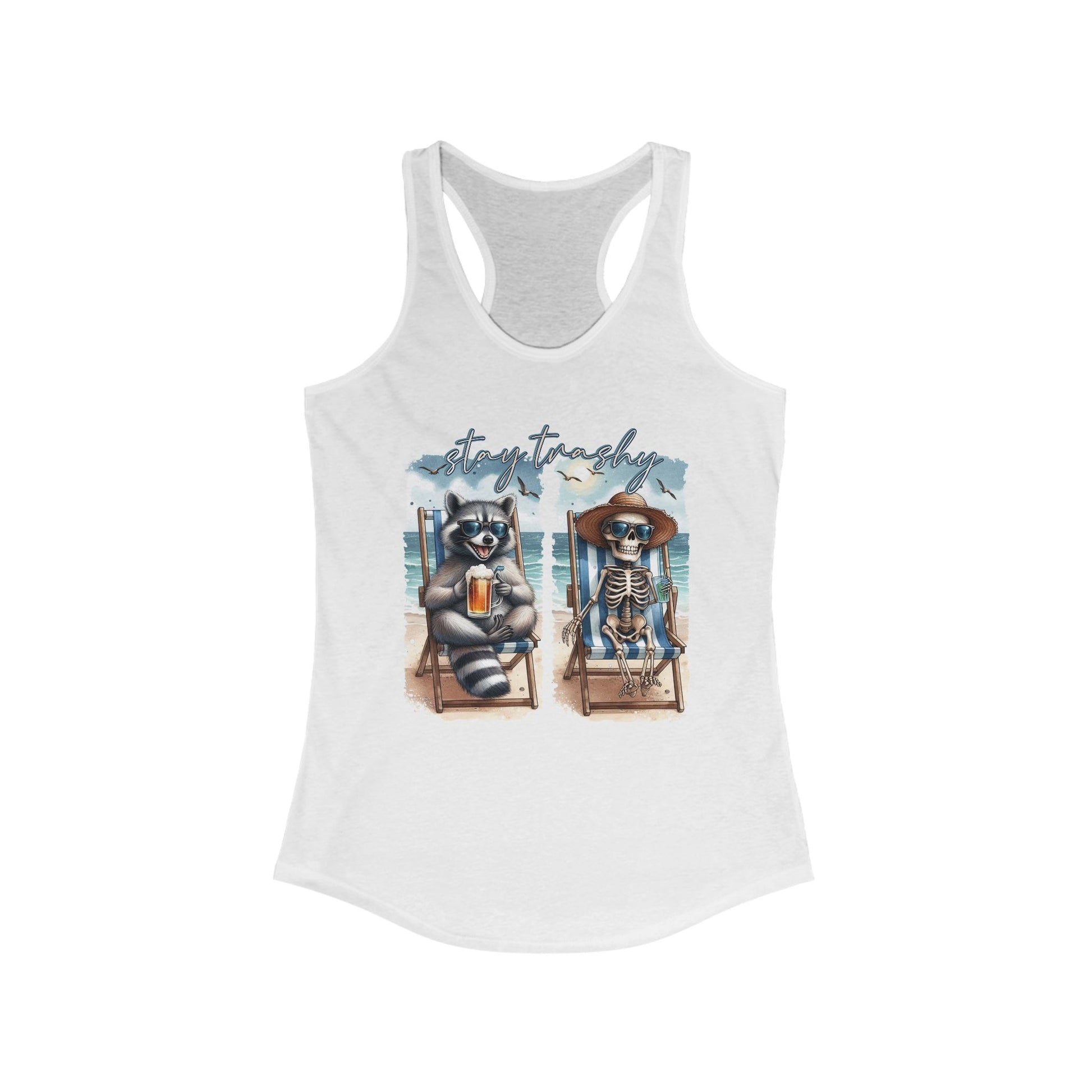 Racerback Tank - Stay Trashy Raccoon & Skeleton