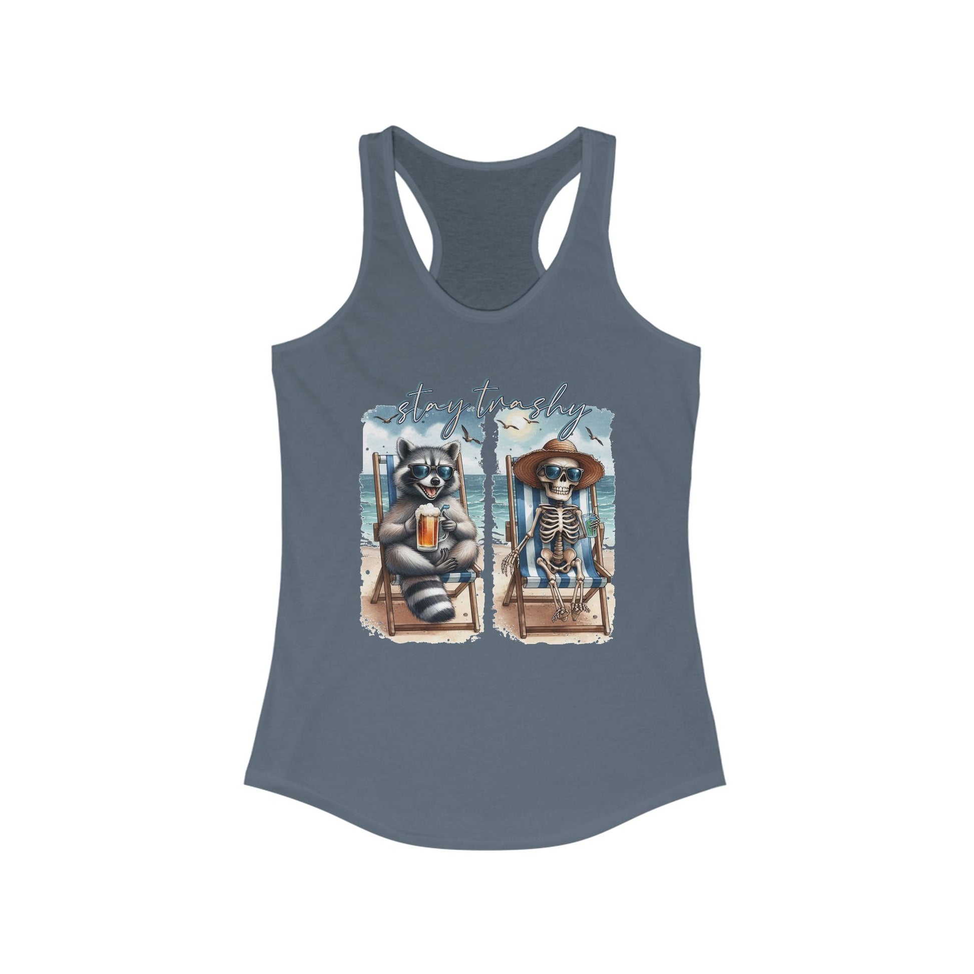 Racerback Tank - Stay Trashy Raccoon & Skeleton