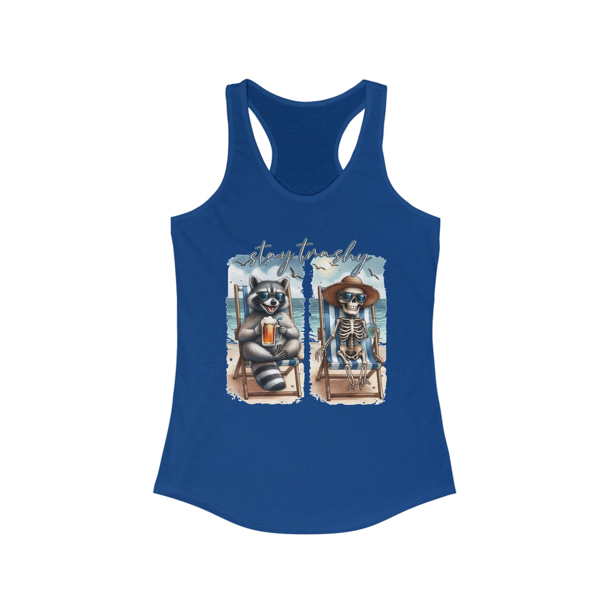 Racerback Tank - Stay Trashy Raccoon & Skeleton