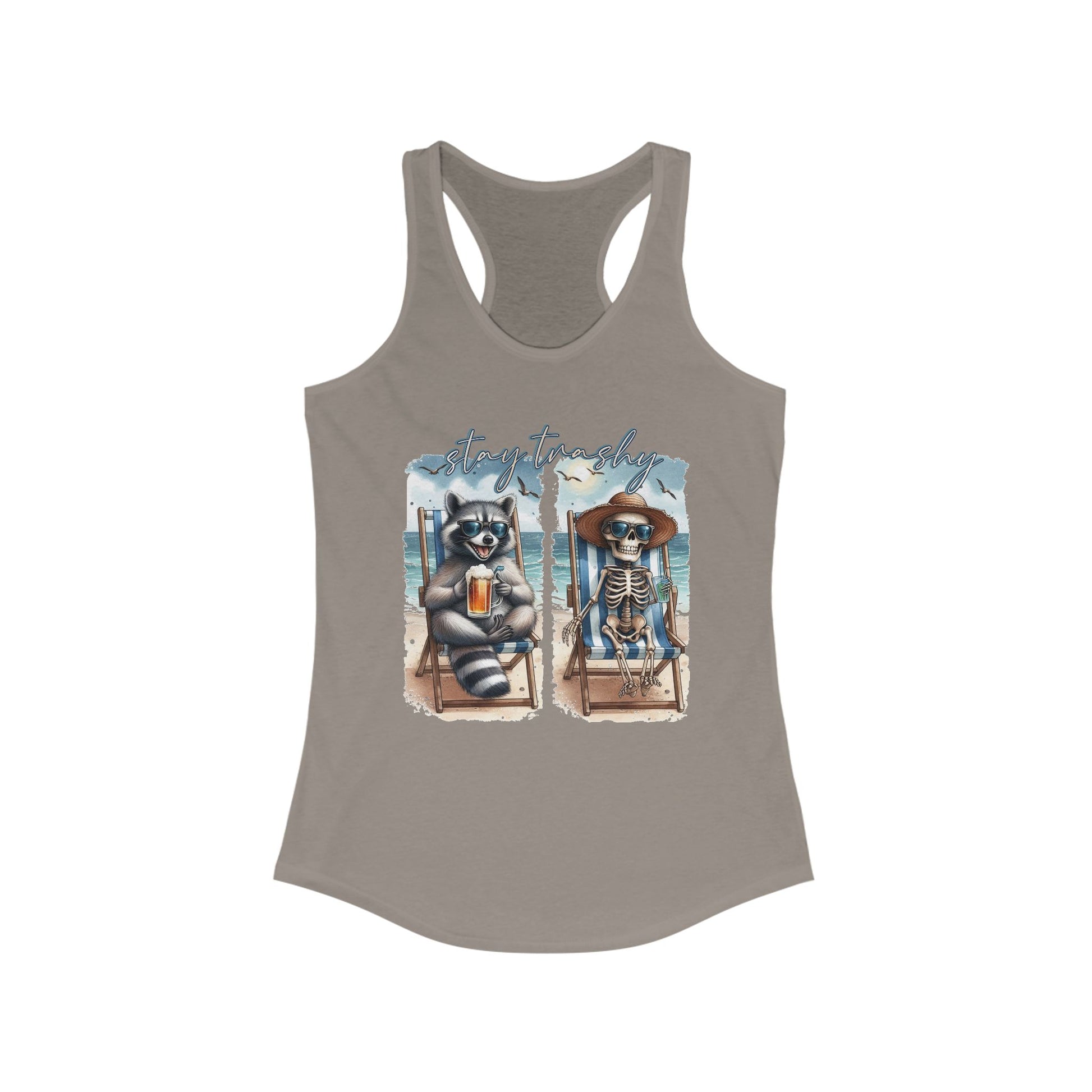 Racerback Tank - Stay Trashy Raccoon & Skeleton