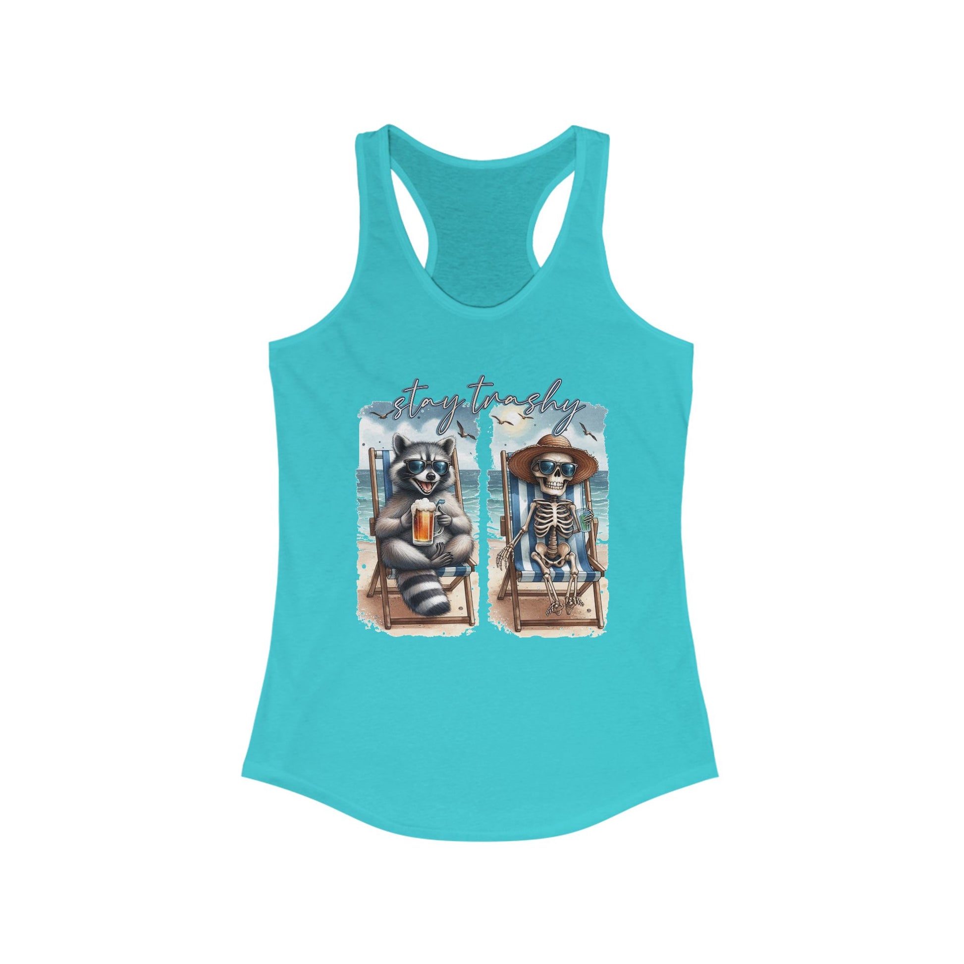 Racerback Tank - Stay Trashy Raccoon & Skeleton