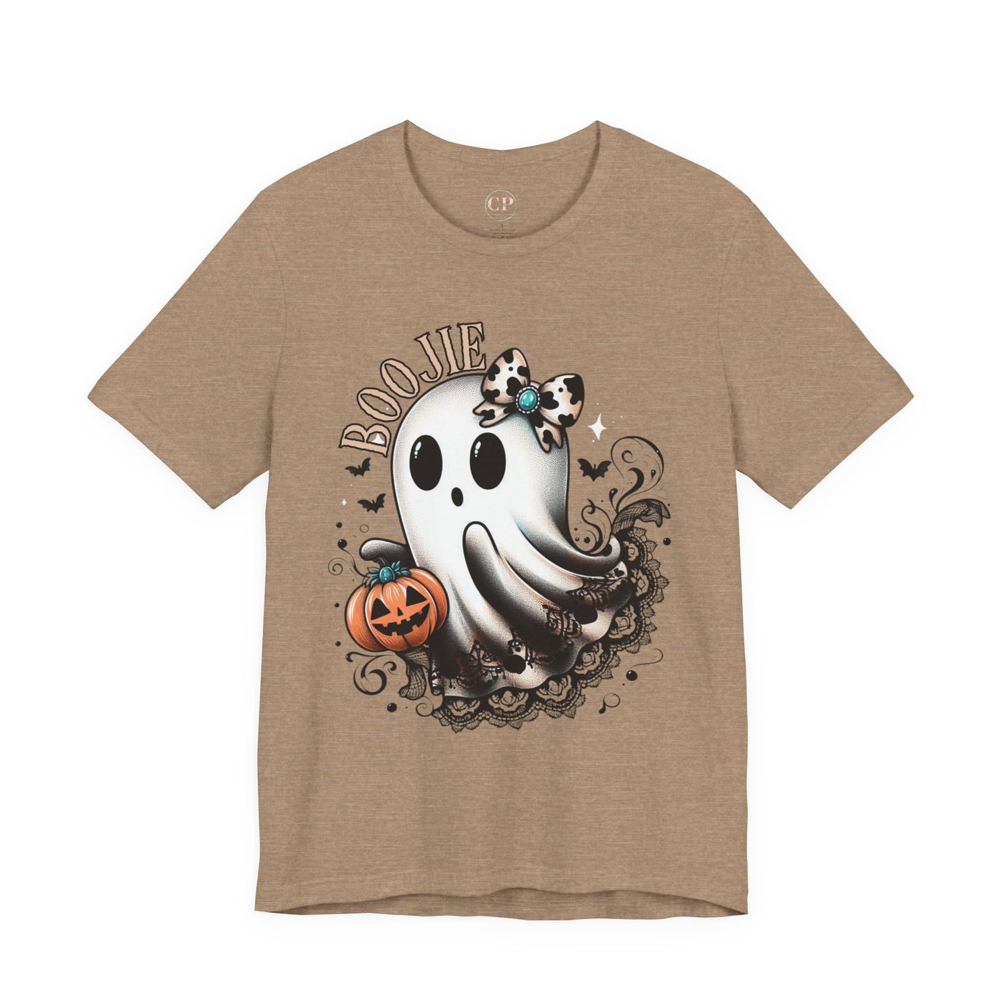 BOOjie Ghost Tee with Pumpkin - Halloween Unisex Jersey Short Sleeve Tee