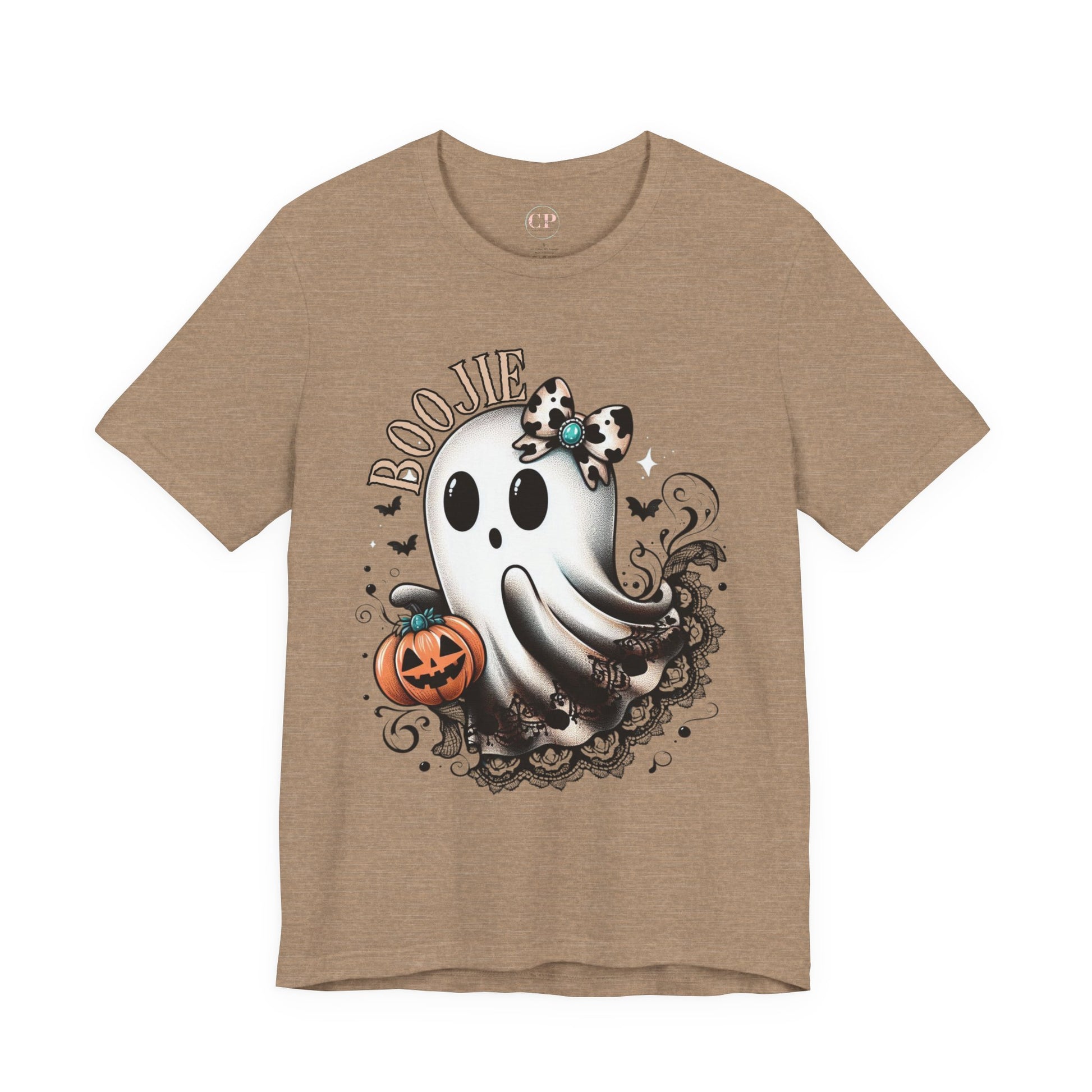 BOOjie Ghost Tee with Pumpkin - Halloween Unisex Jersey Short Sleeve Tee