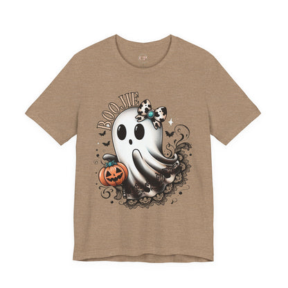BOOjie Ghost Tee with Pumpkin - Halloween Unisex Jersey Short Sleeve Tee