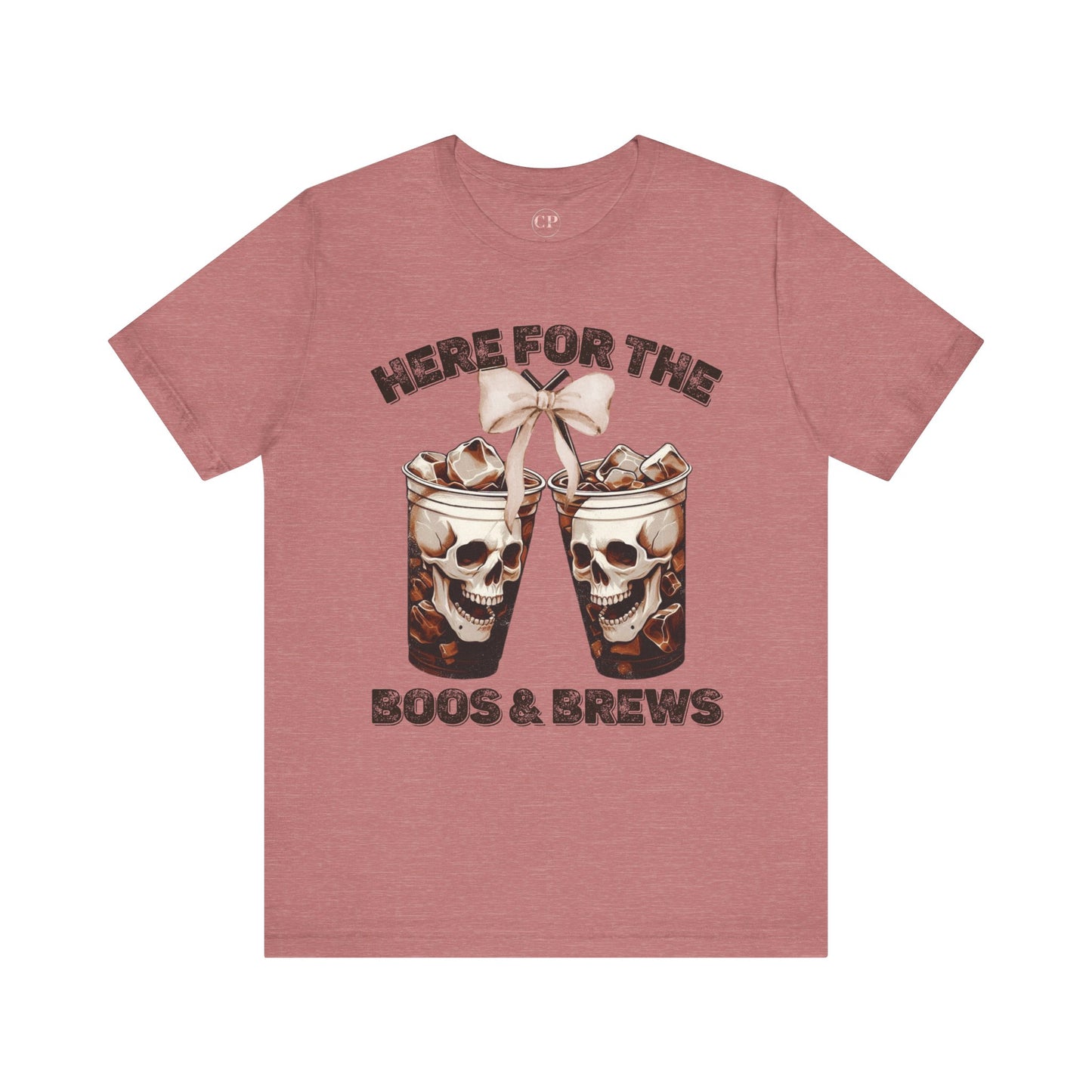 Halloween Skeleton Iced Coffee Tee - Here for the Boos and Brews