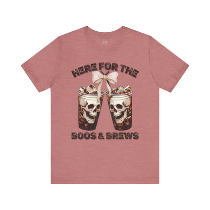 Halloween Skeleton Iced Coffee Tee - Here for the Boos and Brews
