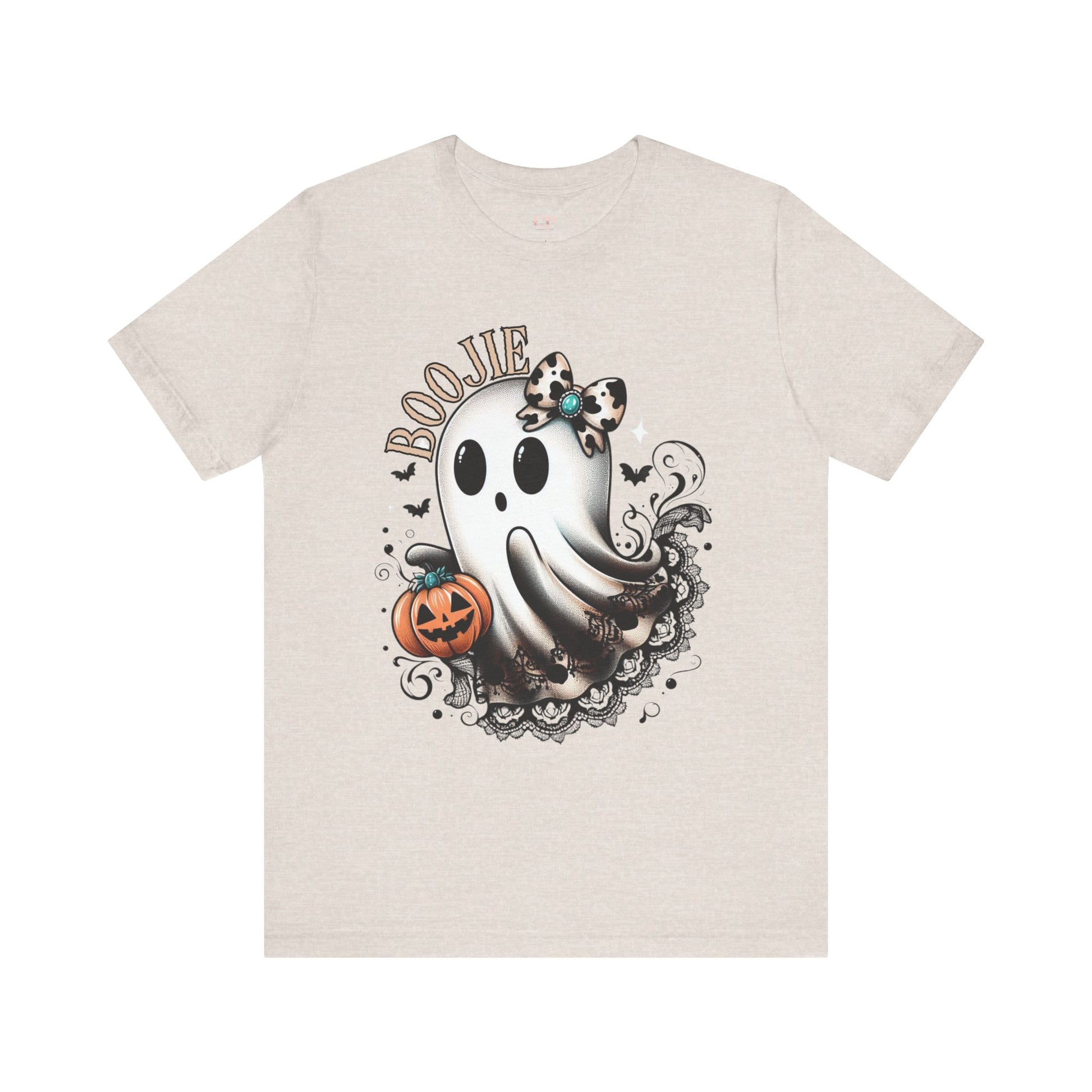 BOOjie Ghost Tee with Pumpkin - Halloween Unisex Jersey Short Sleeve Tee