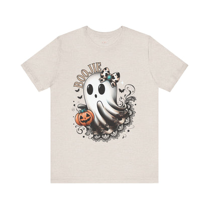 BOOjie Ghost Tee with Pumpkin - Halloween Unisex Jersey Short Sleeve Tee