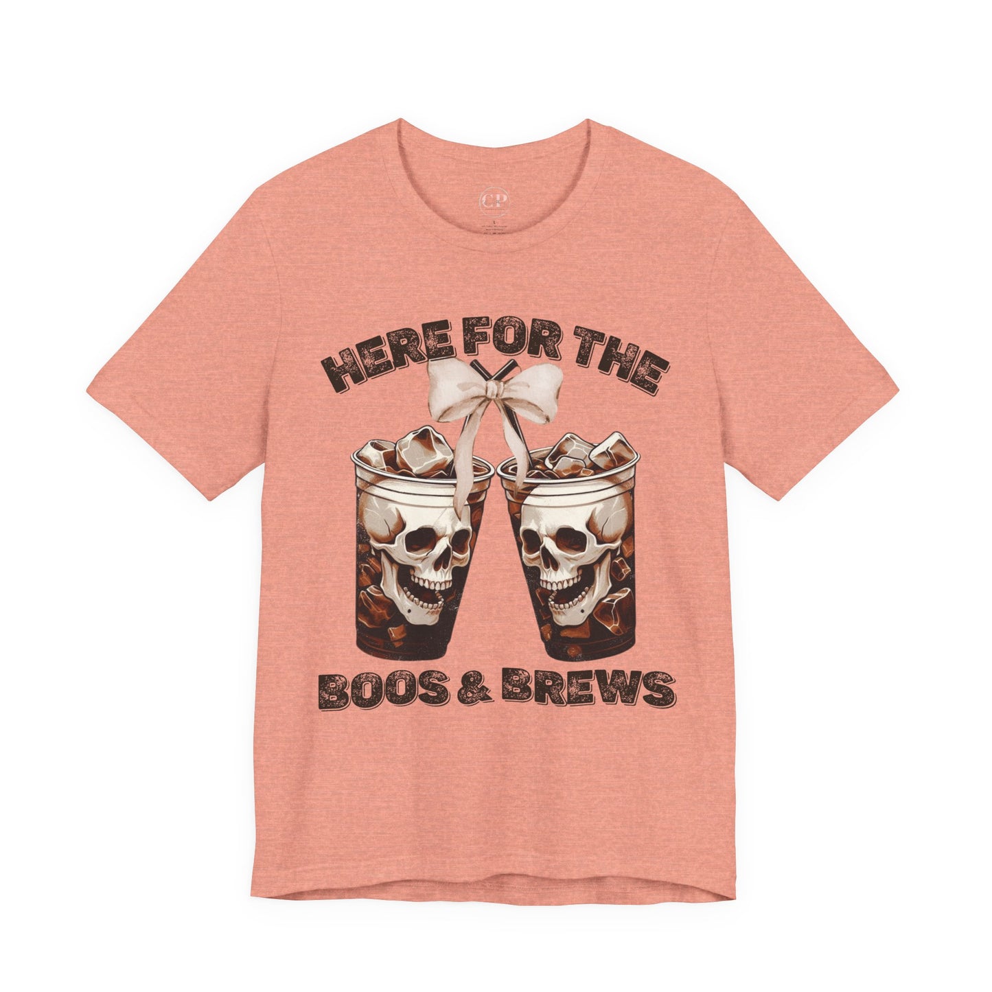 Halloween Skeleton Iced Coffee Tee - Here for the Boos and Brews