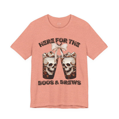 Halloween Skeleton Iced Coffee Tee - Here for the Boos and Brews