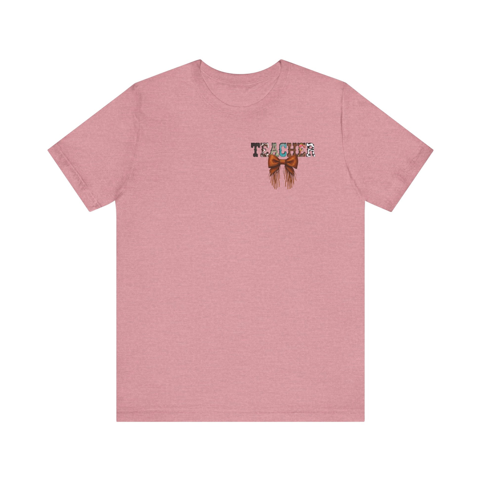 Western Style Teacher Tee with Fringe Bow Front & Back Design - Unisex Jersey Short Sleeve