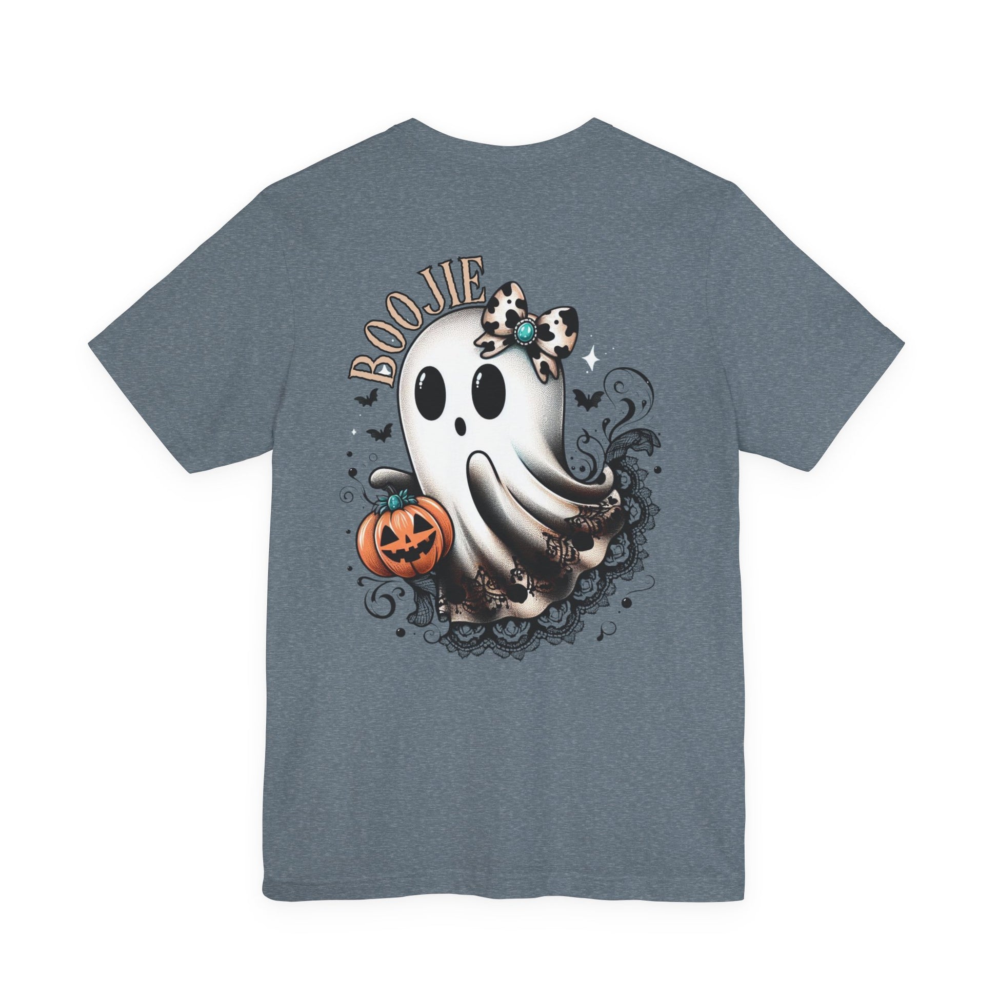 BOOjie Ghost Tee with Pumpkin - Halloween Unisex Jersey Short Sleeve Tee