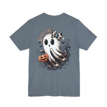 BOOjie Ghost Tee with Pumpkin - Halloween Unisex Jersey Short Sleeve Tee