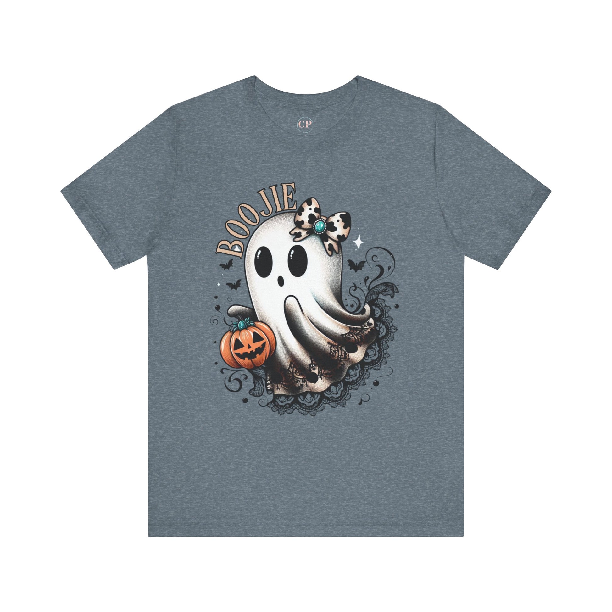 BOOjie Ghost Tee with Pumpkin - Halloween Unisex Jersey Short Sleeve Tee