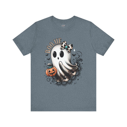 BOOjie Ghost Tee with Pumpkin - Halloween Unisex Jersey Short Sleeve Tee