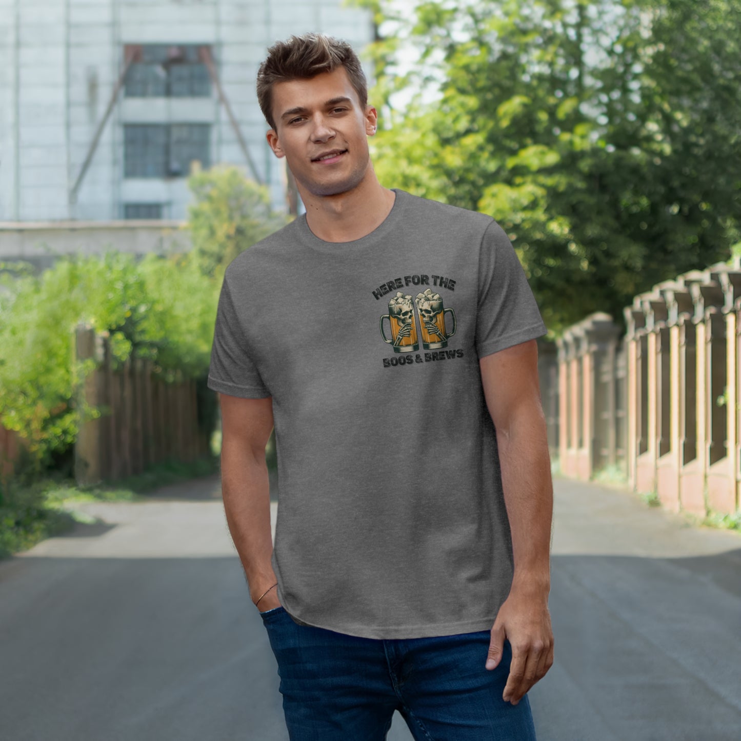 Halloween Beer Mug Tee - Here for the Boos & Brews