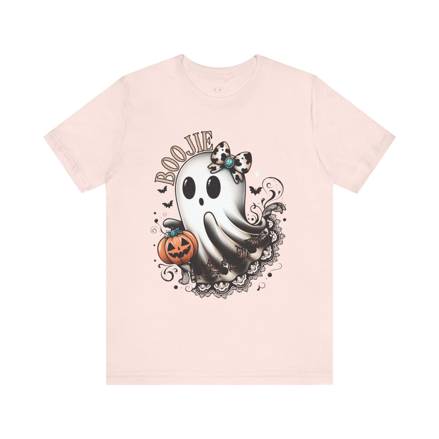 BOOjie Ghost Tee with Pumpkin - Halloween Unisex Jersey Short Sleeve Tee