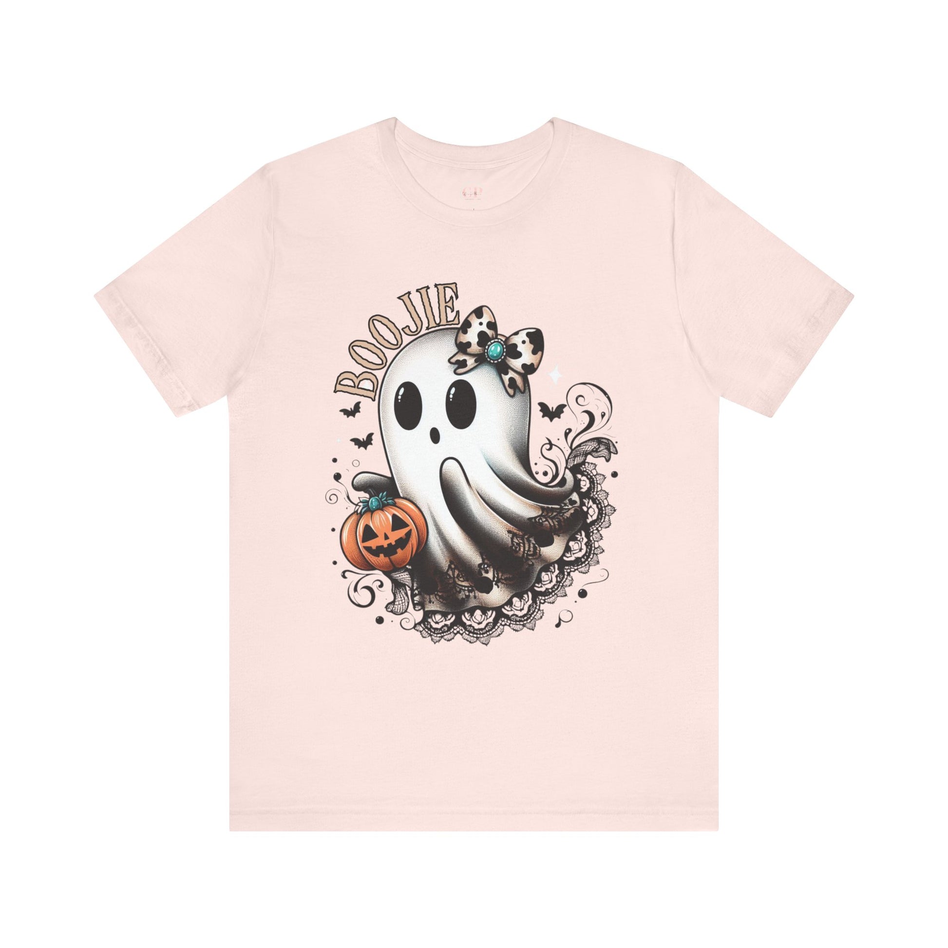 BOOjie Ghost Tee with Pumpkin - Halloween Unisex Jersey Short Sleeve Tee