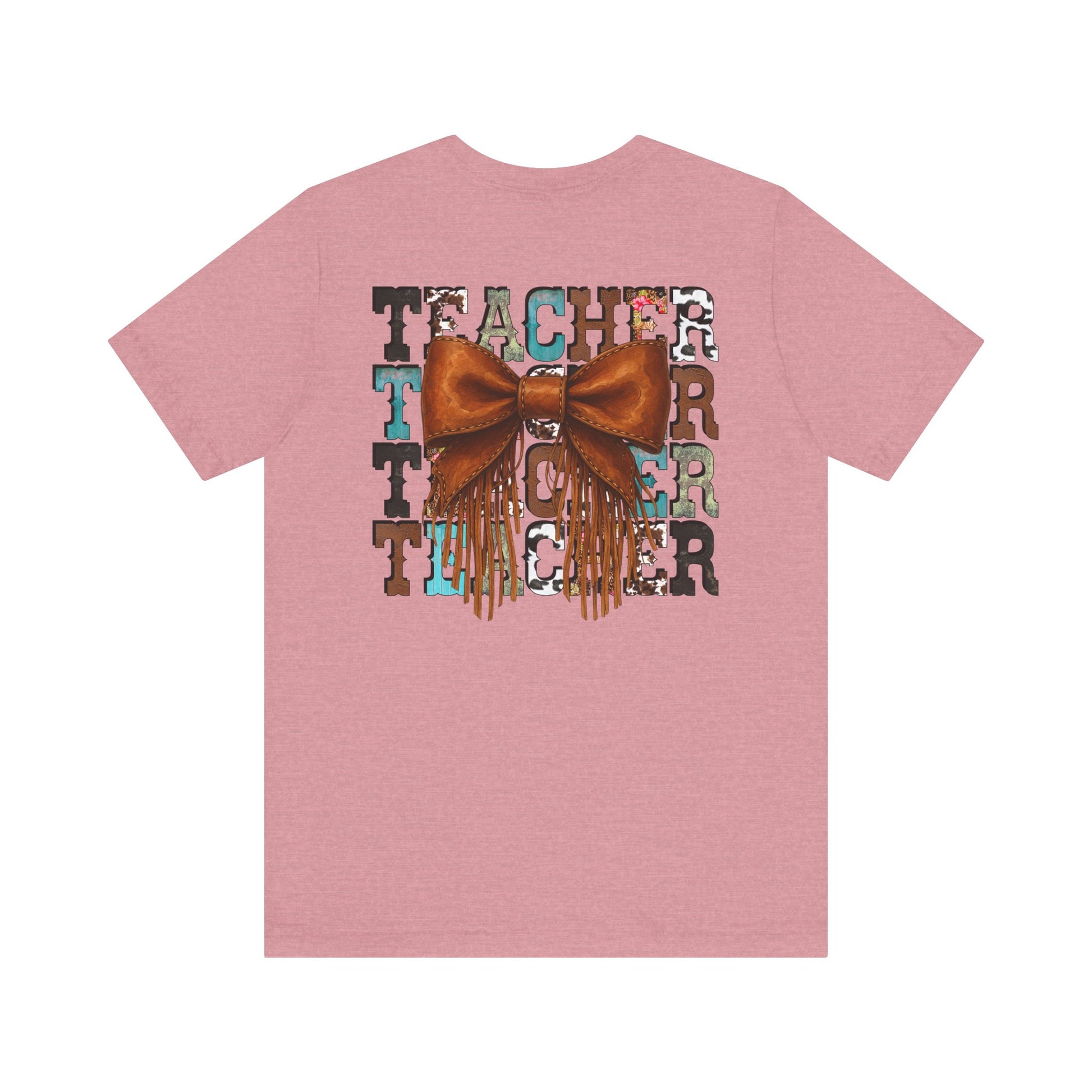 Western Style Teacher Tee with Fringe Bow Front & Back Design - Unisex Jersey Short Sleeve