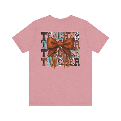 Western Style Teacher Tee with Fringe Bow Front & Back Design - Unisex Jersey Short Sleeve