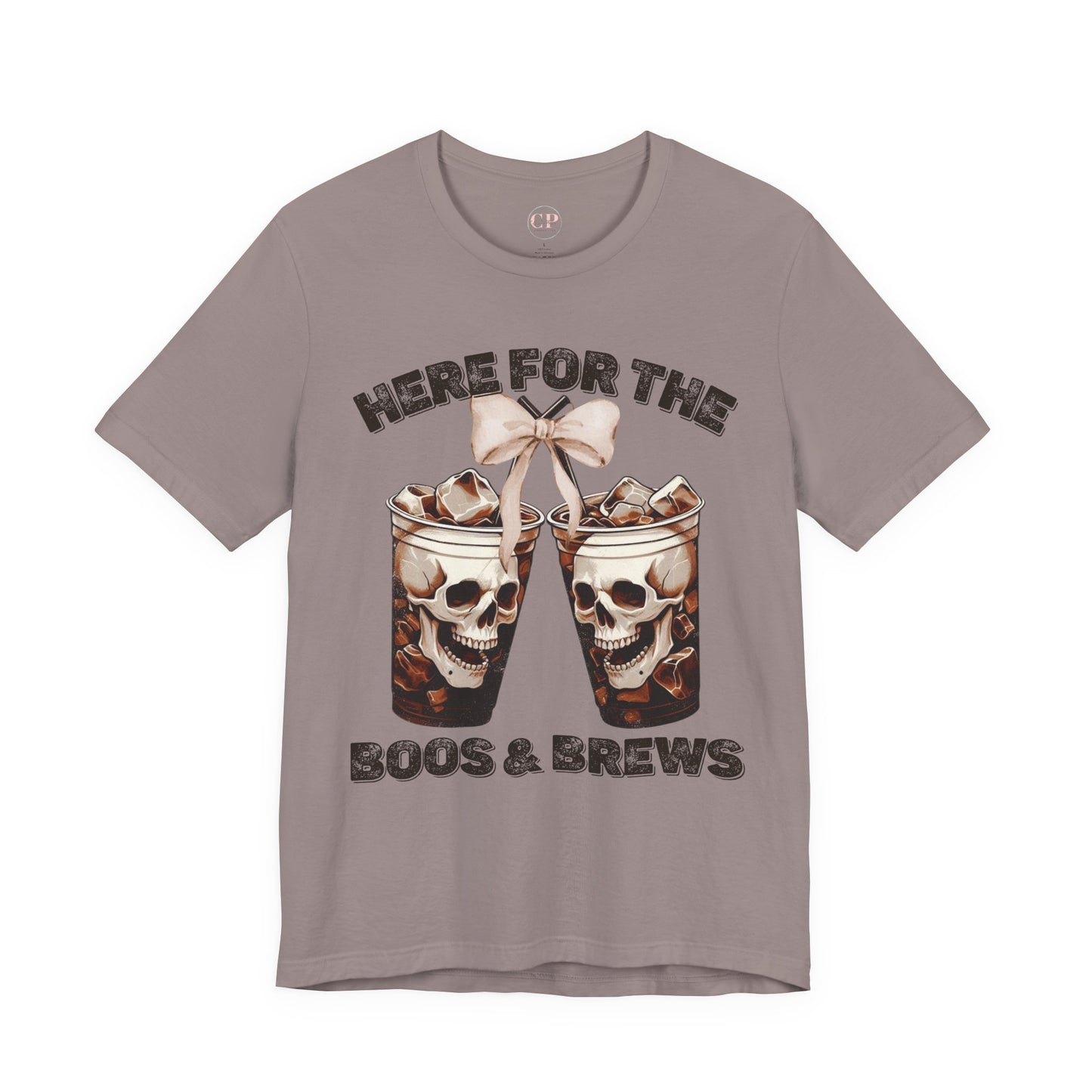 Halloween Skeleton Iced Coffee Tee - Here for the Boos and Brews