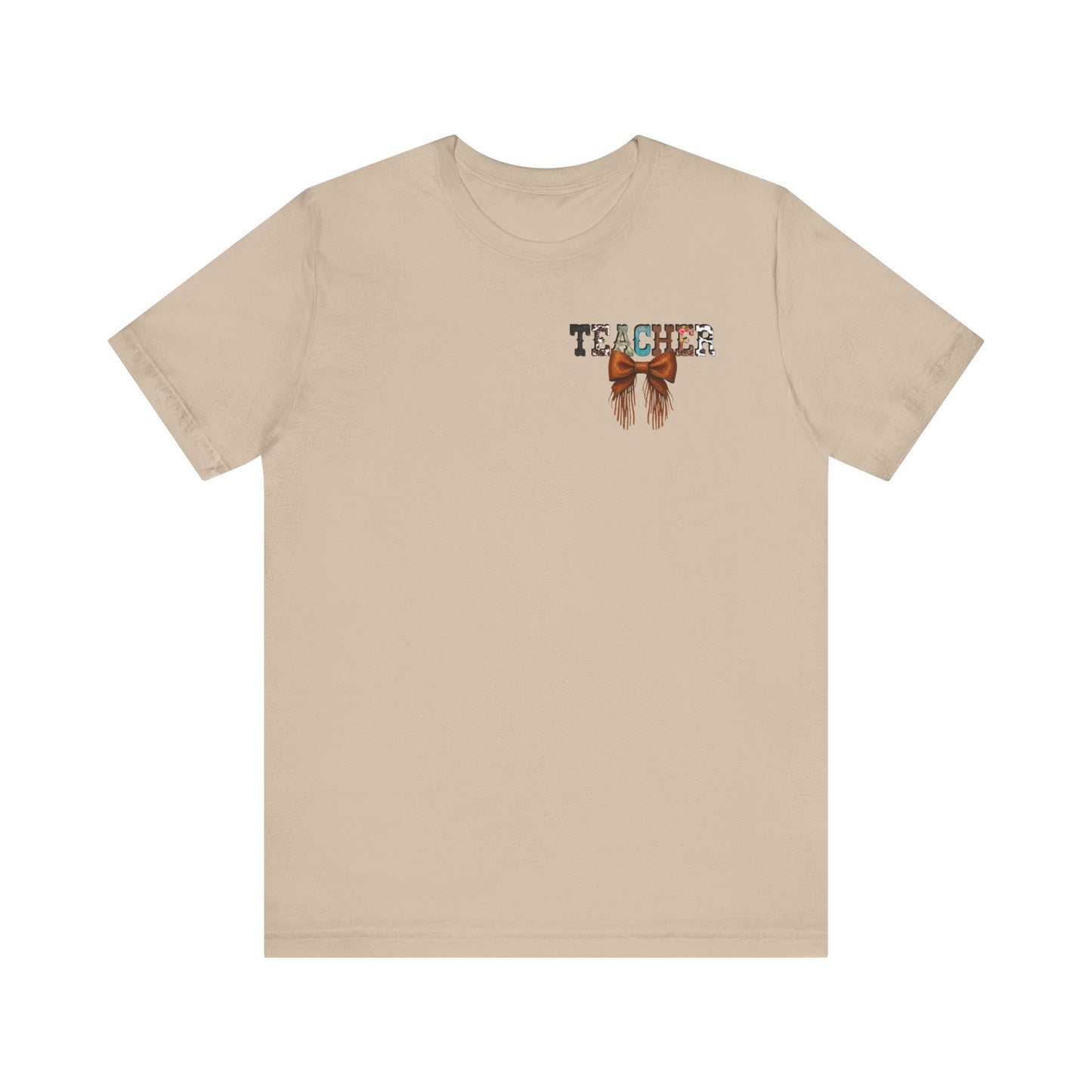 Western Style Teacher Tee with Fringe Bow Front & Back Design - Unisex Jersey Short Sleeve