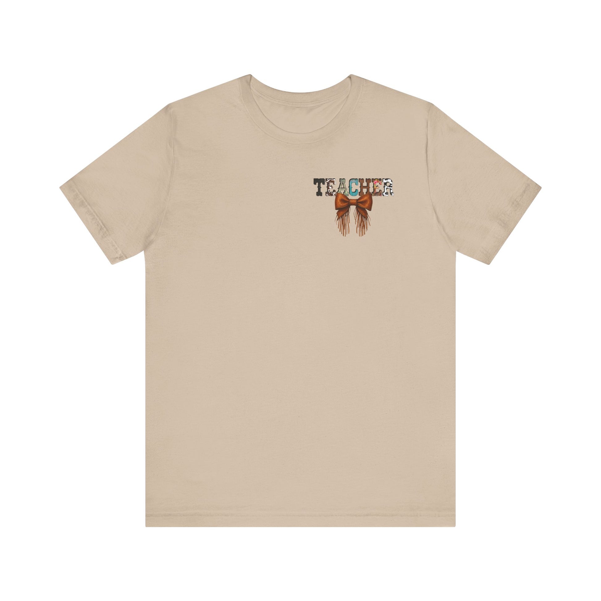 Western Style Teacher Tee with Fringe Bow Front & Back Design - Unisex Jersey Short Sleeve
