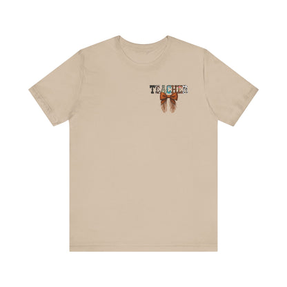 Western Style Teacher Tee with Fringe Bow Front & Back Design - Unisex Jersey Short Sleeve