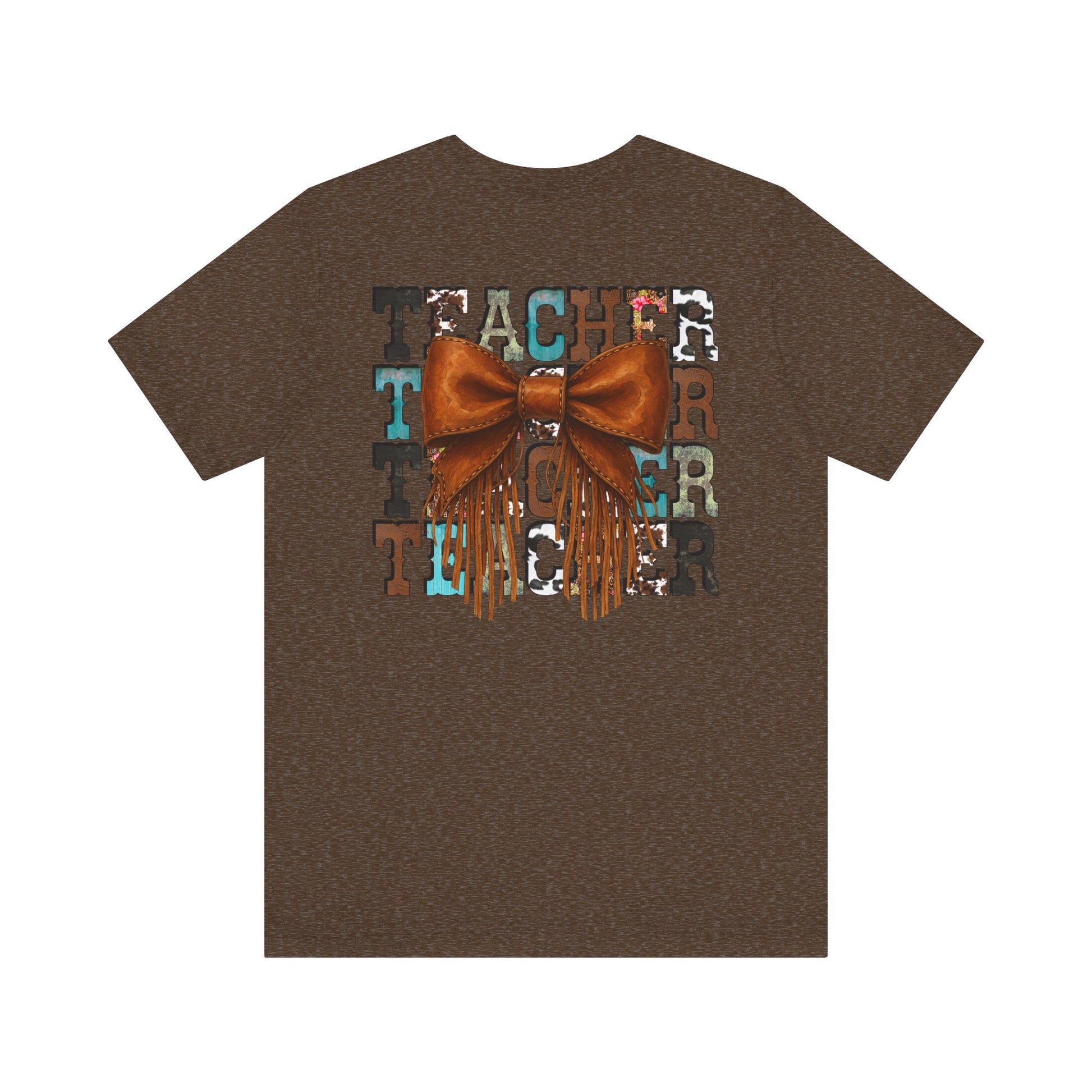 Western Style Teacher Tee with Fringe Bow Front & Back Design - Unisex Jersey Short Sleeve