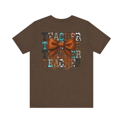 Western Style Teacher Tee with Fringe Bow Front & Back Design - Unisex Jersey Short Sleeve